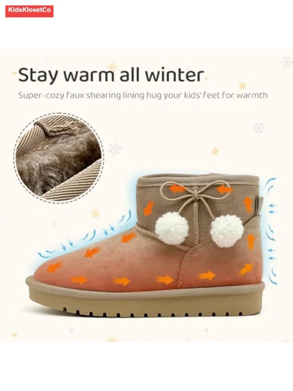 Kids Snow Boots Faux Suede Fur Lined Slip On Ankle Winter Boot